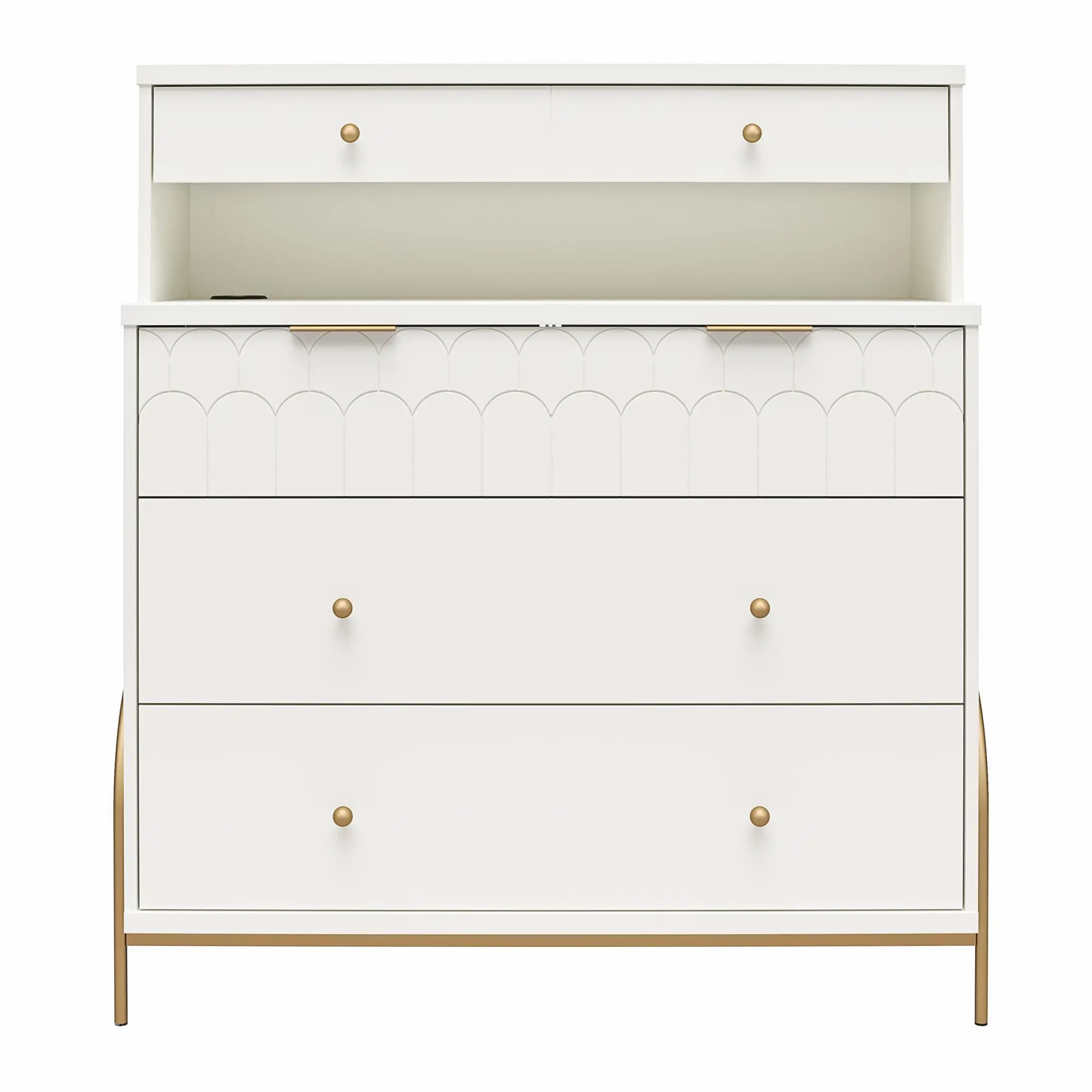 Anastasia White and Gold Dresser with Hutch