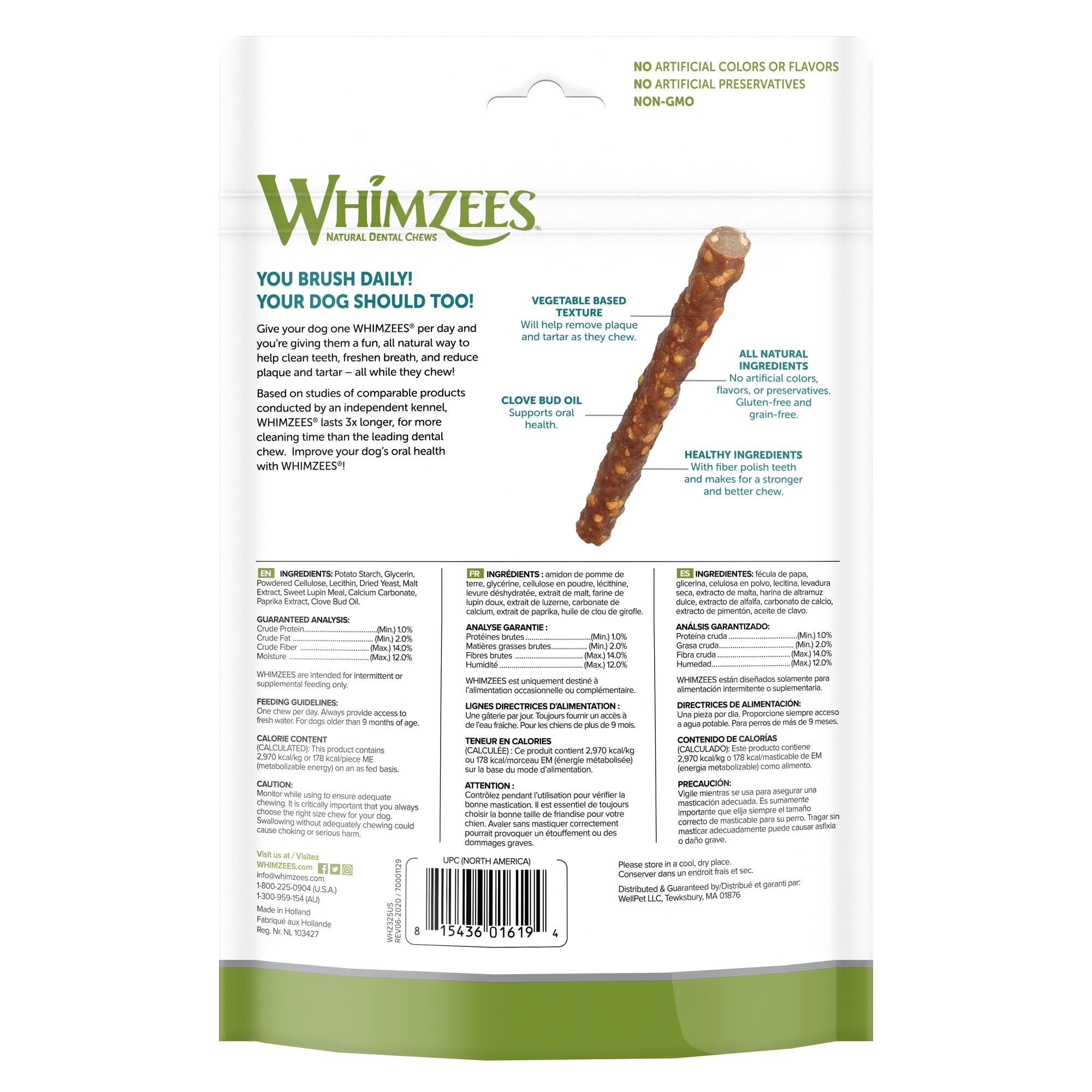 Whimzees Large Veggie Sausage Dog Treats， 7-count