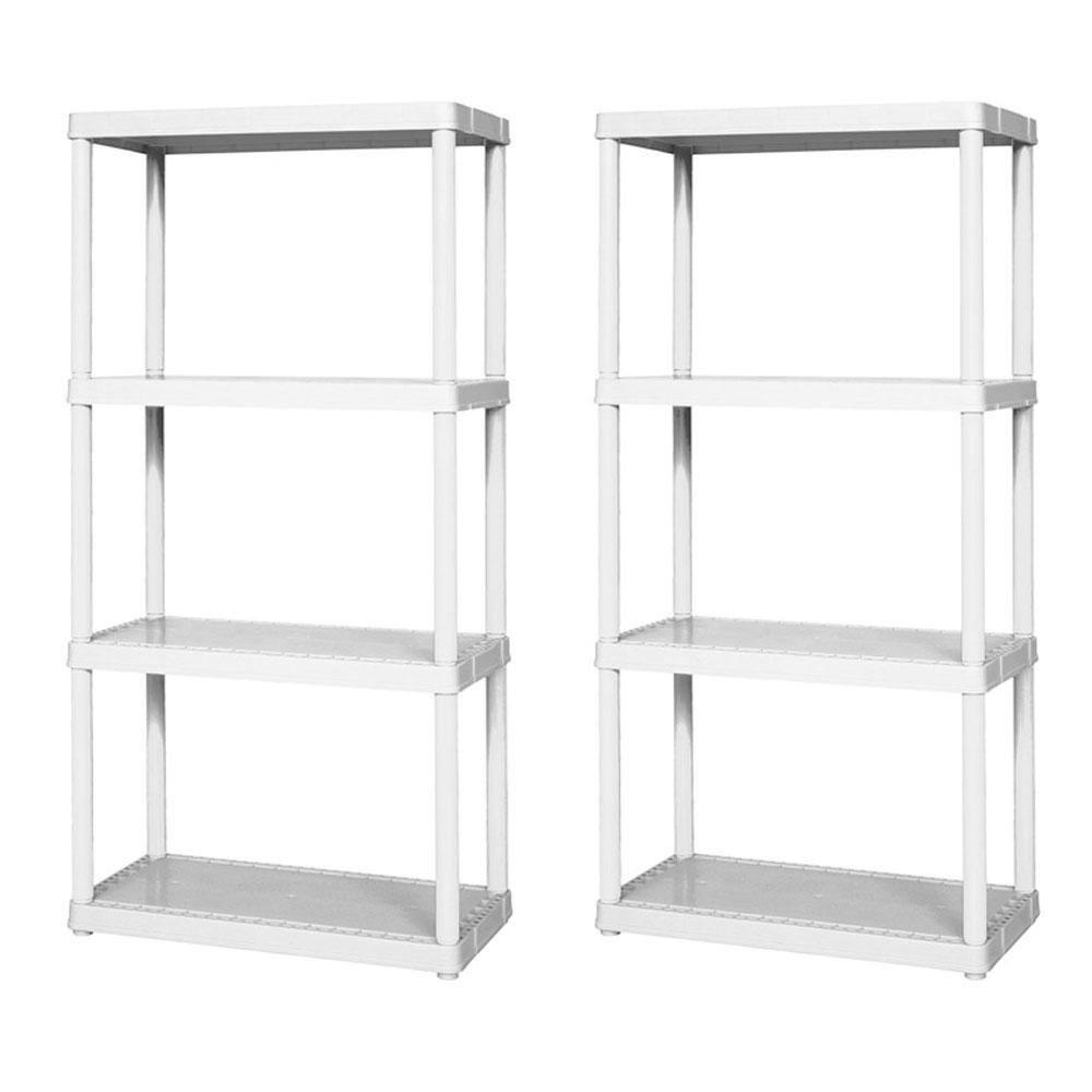 GRACIOUS LIVING 2-Pack White 4-Tier Plastic Garage Storage Shelving Unit (24 in. W x 48 in. H x 12 in. D) 2 x 91064-1C-90