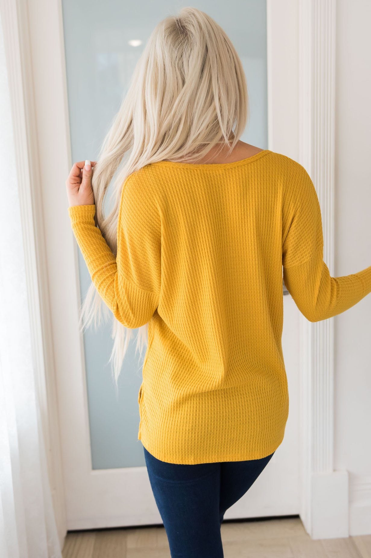 Midday Thoughts Waffle Knit Modest Blouse