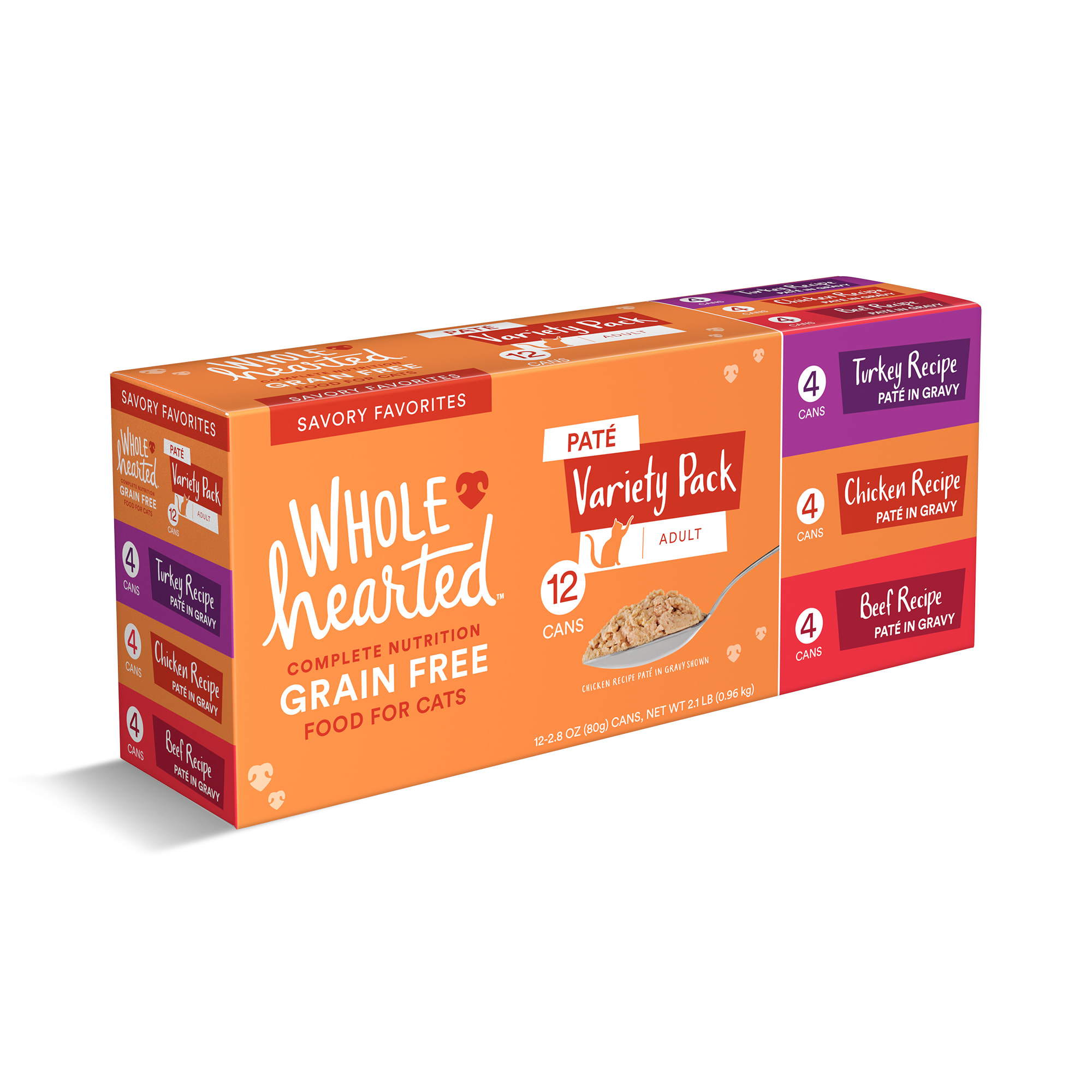 WholeHearted Grain Free Pate Savory Favorites Adult Wet Cat Food Variety Pack， 2.8 oz.， Count of 24