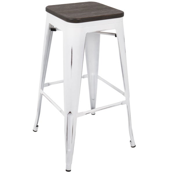 Carbon Loft Samira 30-inch Industrial Barstool with Vintage White Frame and Espresso Wood