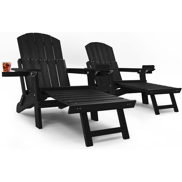 CHERIE Folding Adirondack Chair with Ottoman and 2 CupHolders Set Of 2