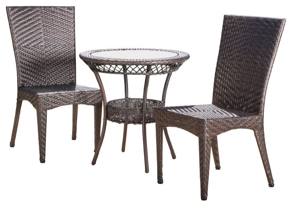 GDF Studio 3 Piece Brooklyn Outdoor Multibrown Wicker Bistro Set   Tropical   Outdoor Pub And Bistro Sets   by GDFStudio  Houzz