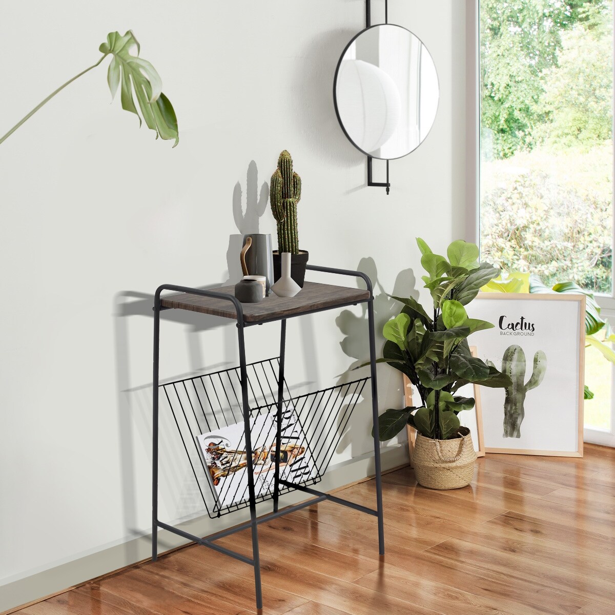 Homy Casa Modern Industrial Storage Wooden End Table - standard