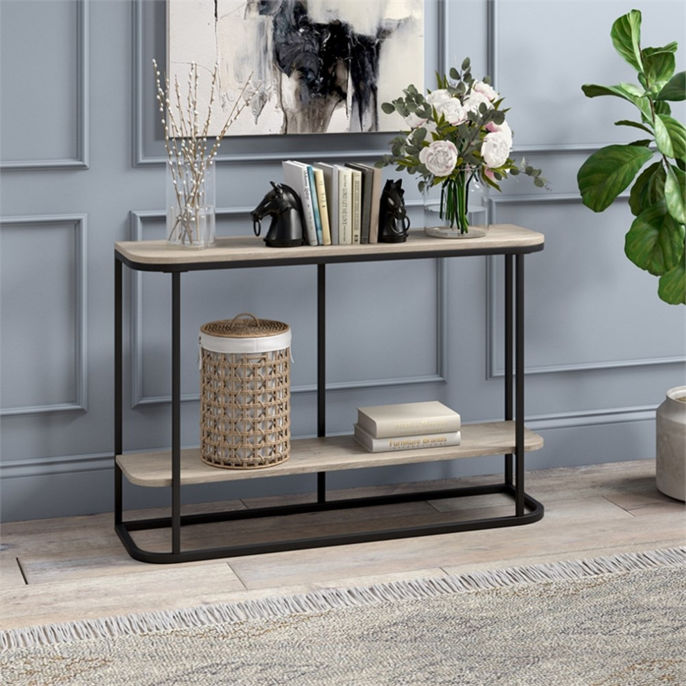 Henn ampHart 45 quotBlackened Bronze/Antiqued Gray Oak Metal Console Table   Industrial   Console Tables   by Homesquare  Houzz