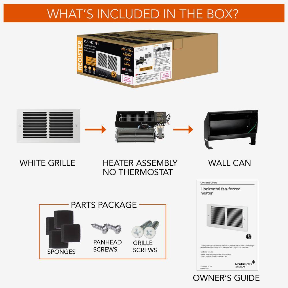 Cadet 120-volt 50010001500-watt Register In-wall Fan-forced Electric Heater in White RMC151W