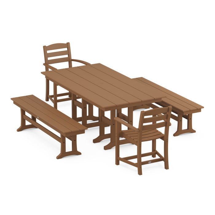 Polywood La Casa Café 5-Piece Farmhouse Dining Set with Benches PWS1180-1