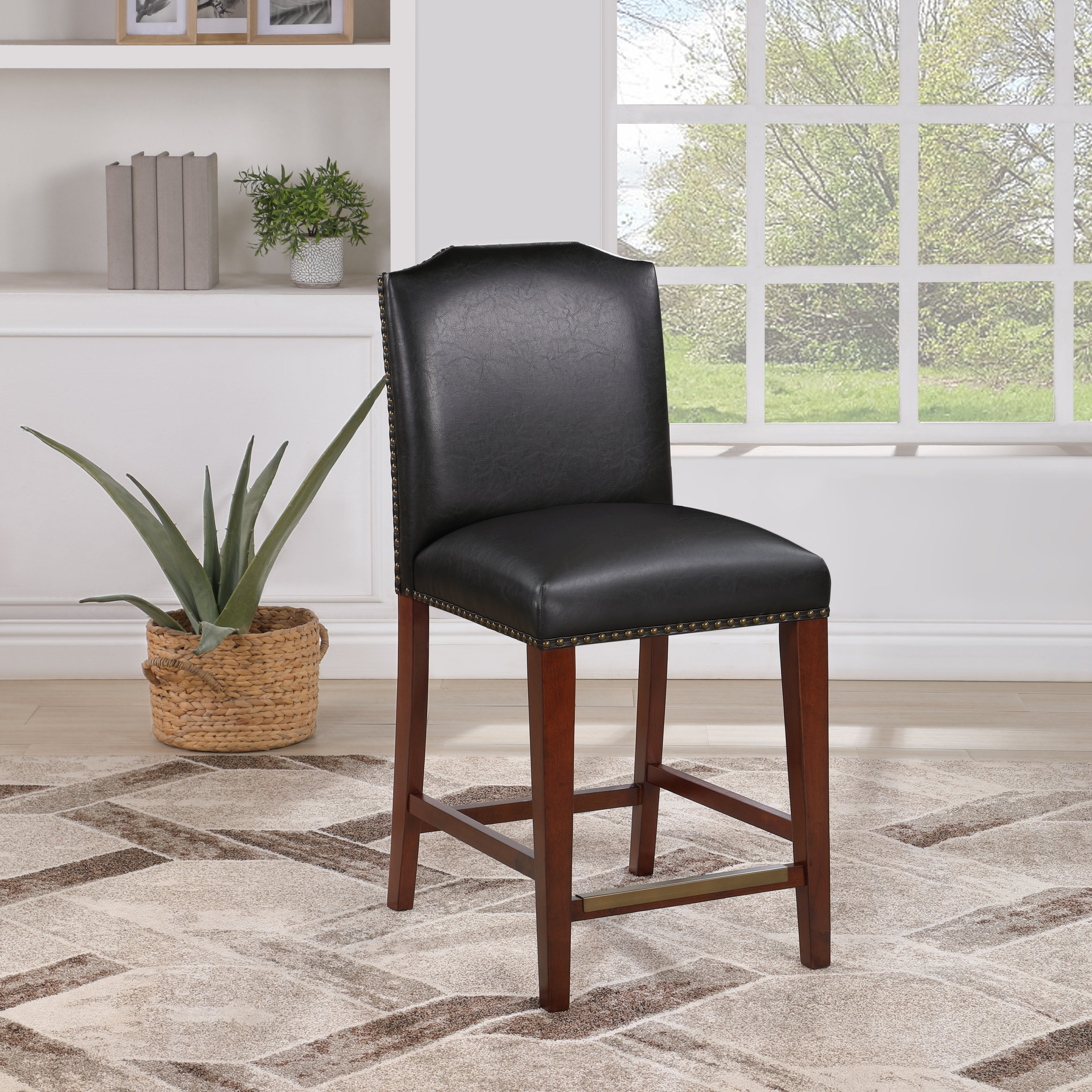 Britton Stationary Faux Leather Counter Stool with Nail Heads by Greyson Living