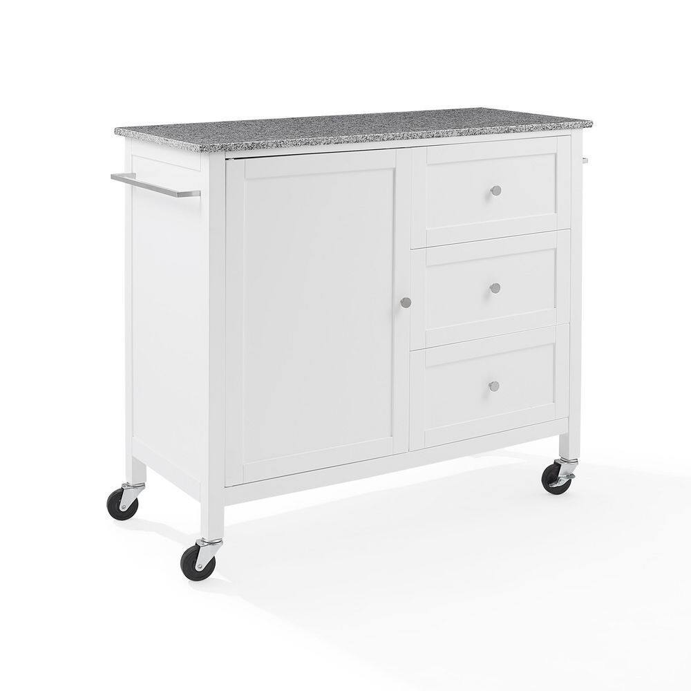 CROSLEY FURNITURE Soren White Kitchen Island with Gray Granite Top KF30090GG-WH