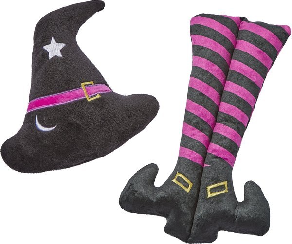 Frisco Halloween Witch Hat and Legs Plush Cat Toy with Catnip， 2 count