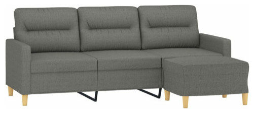 vidaXL Couch 3 Seater Sofa Couch with Footstool for Living Room Dark Gray Fabric   Midcentury   Sofas   by vidaXL LLC  Houzz