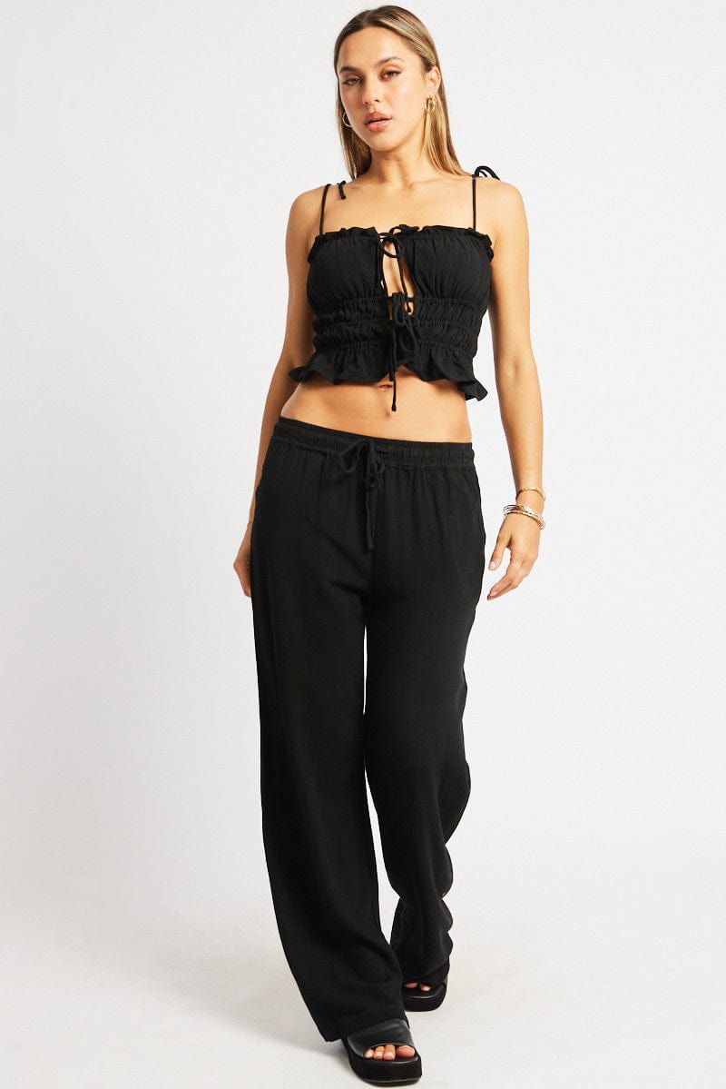 Black Wide Leg Pants Elasticated Waist