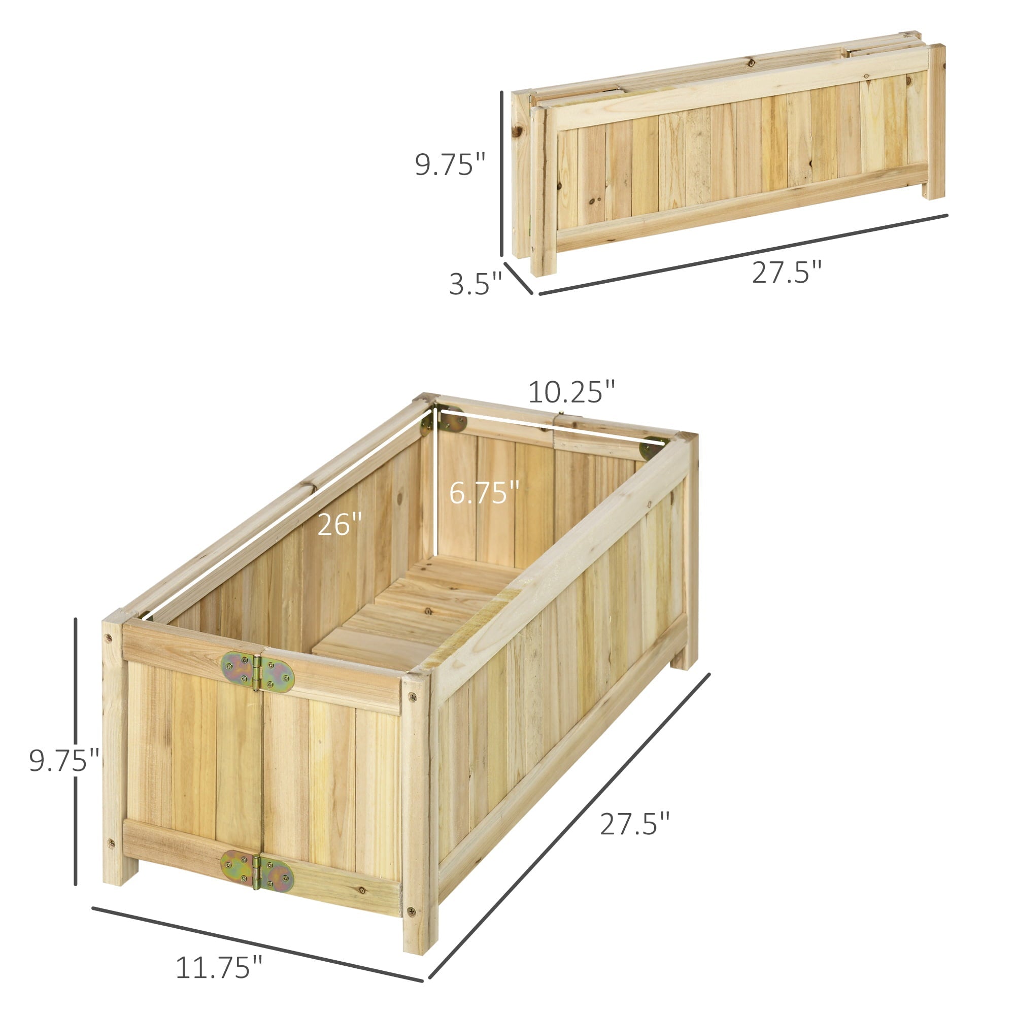 Outsunny 28'' x 12'' Foldable Raised Garden Bed, Wooden Planter Box,  Herb Garden Planter for Backyard, Patio to Grow Vegetables, Herbs, and Flowers