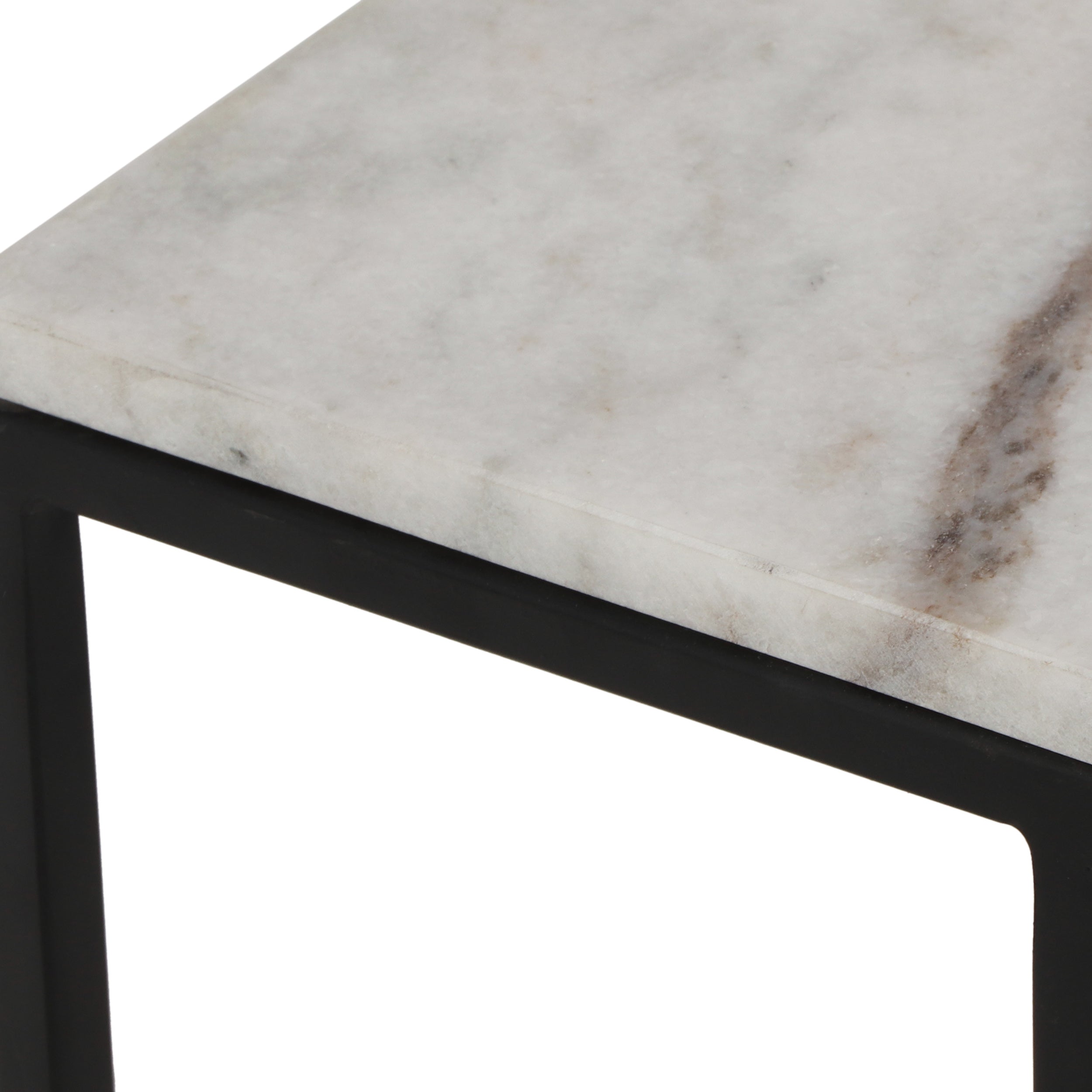 Burtnett Modern Glam Handcrafted Marble Top C-Shaped Side Table, Natural White and Black