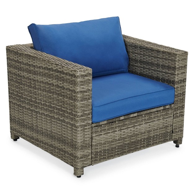 4pc Wicker Patio Sectional Seating Set Blue Edyo Living