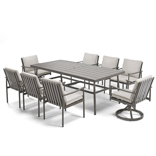 SleekLine 9Piece Aluminum Patio Dining Set with Webbing Chair Back and Removable Cushions