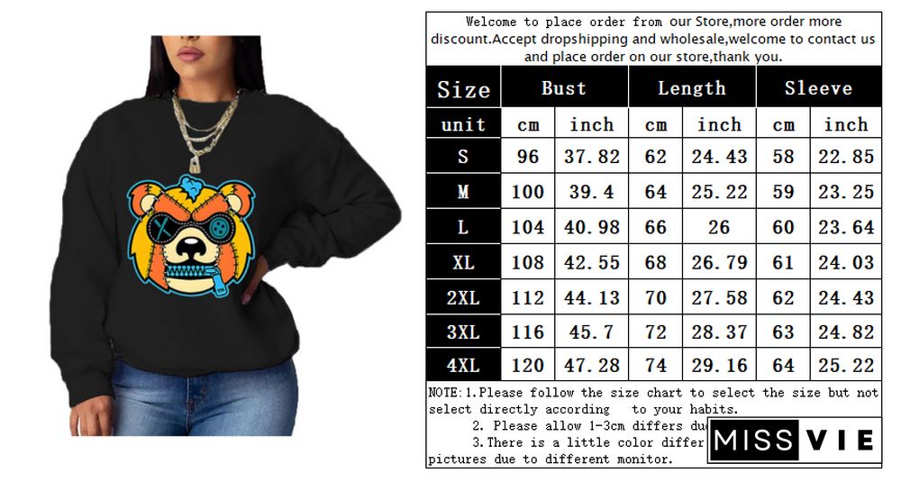 Cartoon Print Long Sleeve Casual Sweatshirt Tops