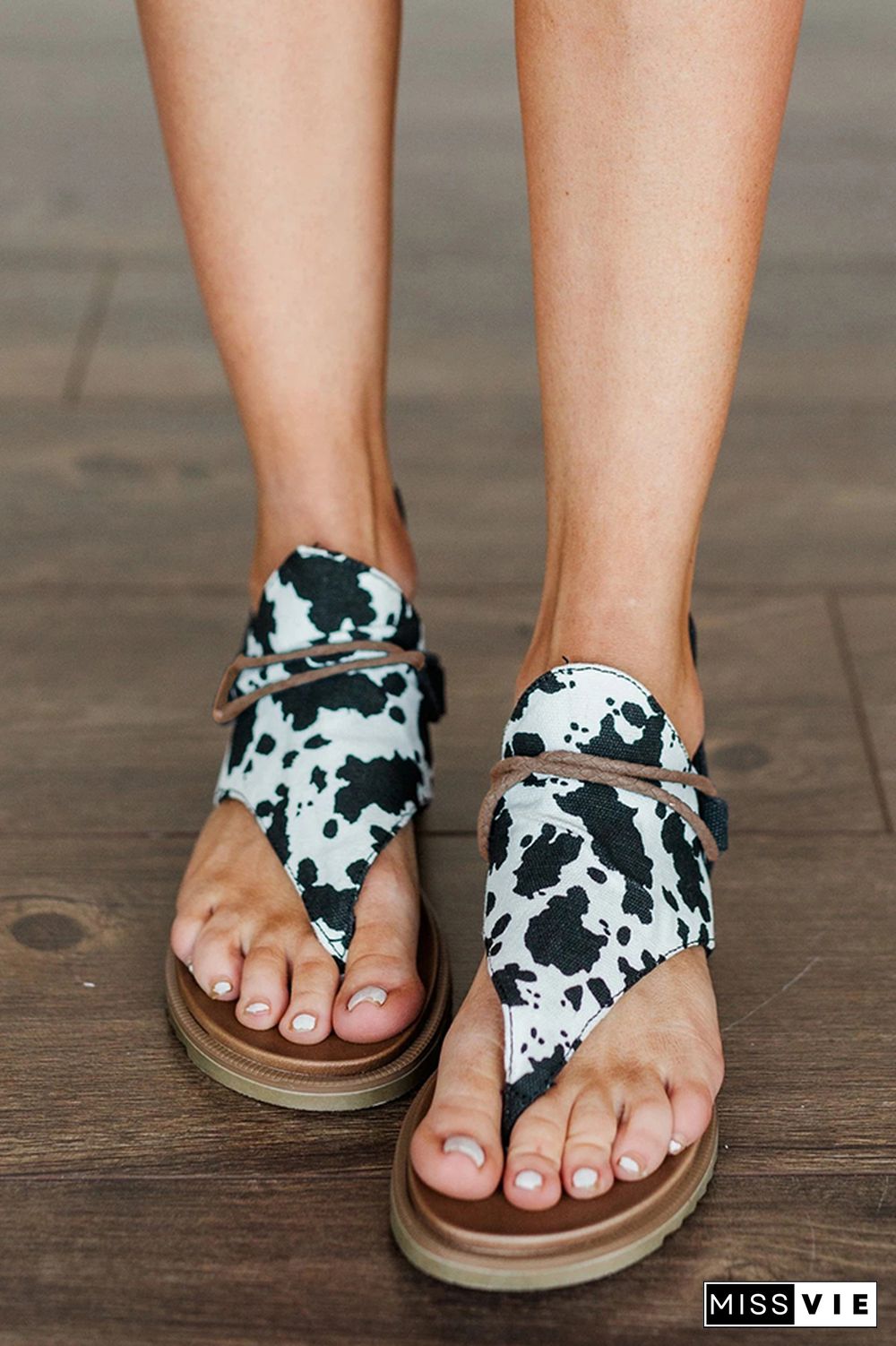 Cow Print Leopard Flat Sandals