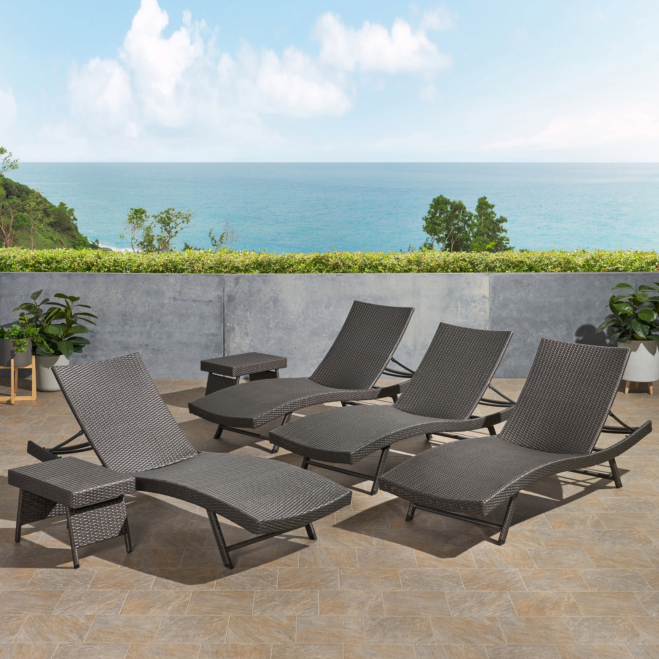 Eliana Outdoor 6 Piece Wicker Chaise Lounge Set