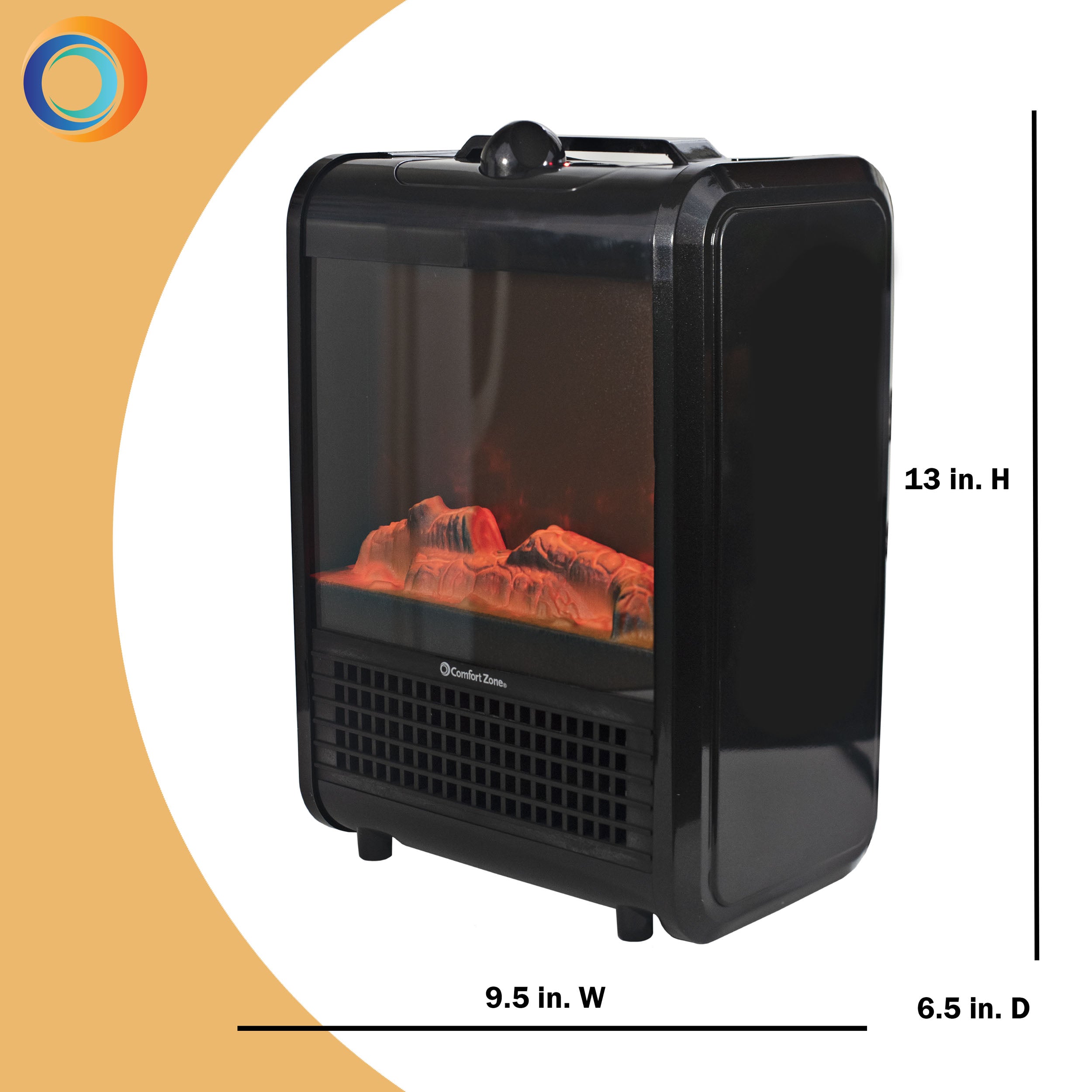 Comfort Zone 1200W Ceramic Electric Fireplace Heater, Black