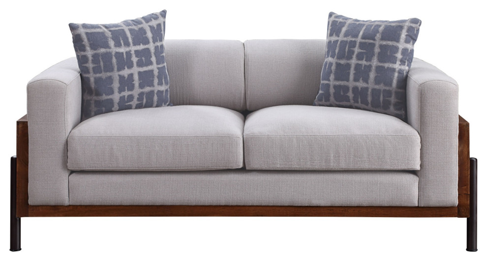 Ergode Loveseat With Pillows Fabric and Walnut   Industrial   Loveseats   by VirVentures  Houzz