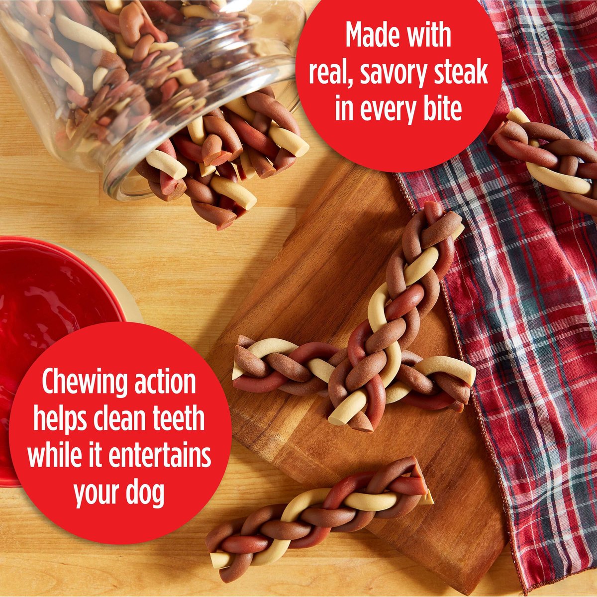 Milk-Bone Flavor Braids Chews Steaky Steaky Eggs and Bac'y Dog Treats