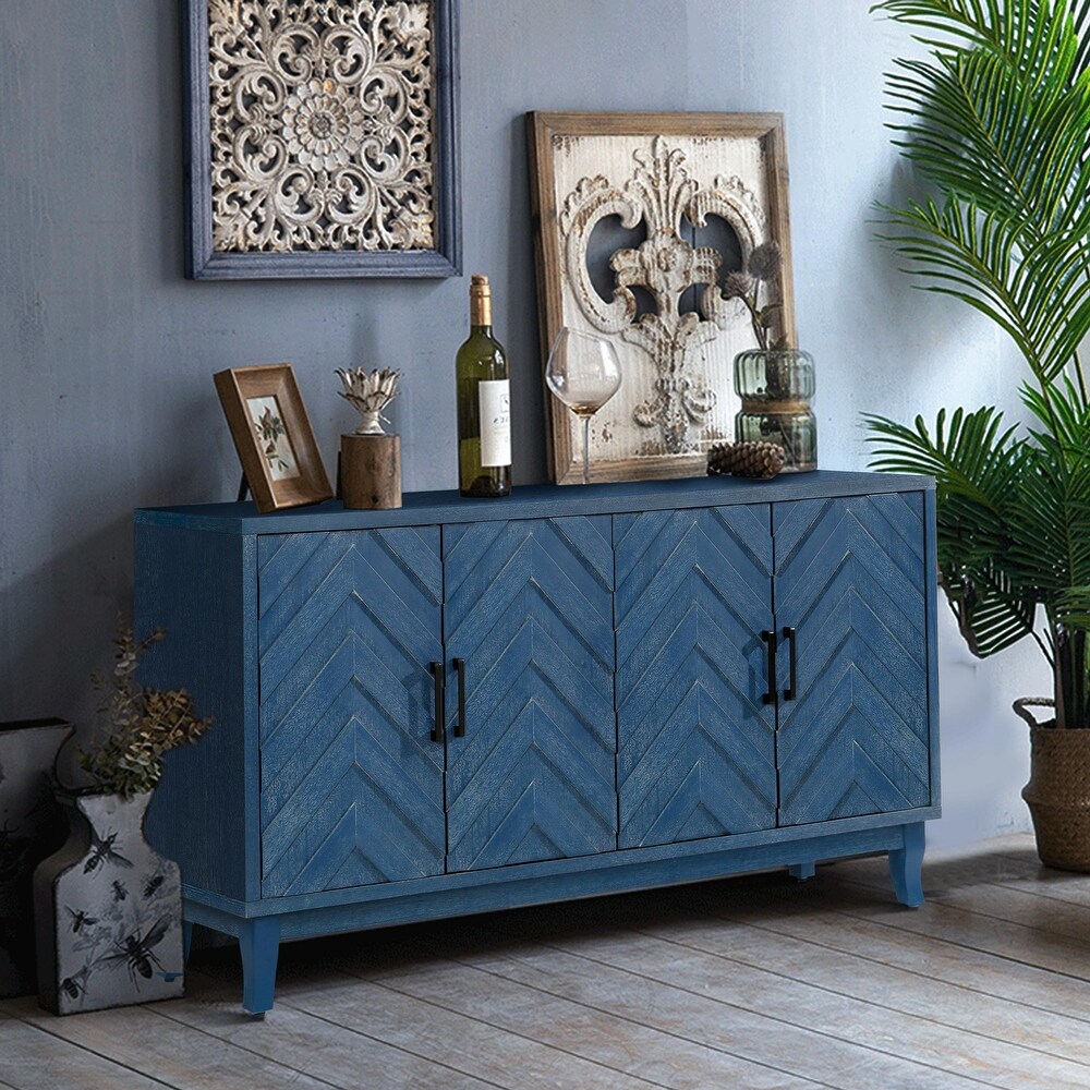 Vintage Lacquered 4 Door Buffet Cabinet with Strong Accent Storage