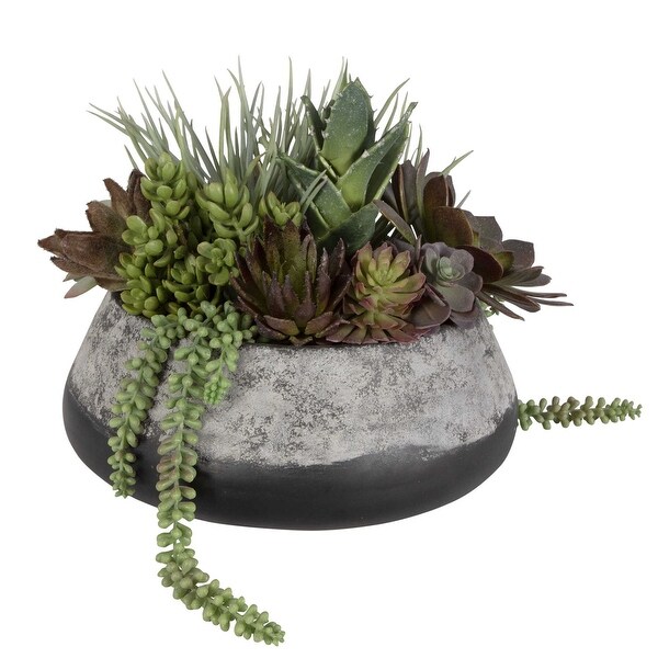 Artificial Succulent Centerpiece in a Planter Pot 15 Green Burgundy