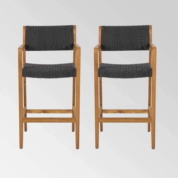 Genesee 2pk Acacia Wood Bar Stools Teak black Christopher Knight Home