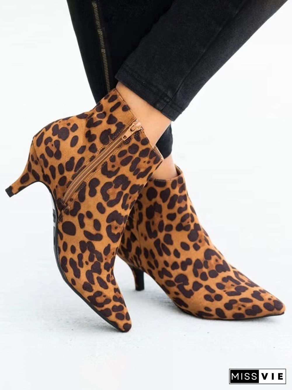 Leopard Snake Print Zipper Pointed Toe Ankle Boots