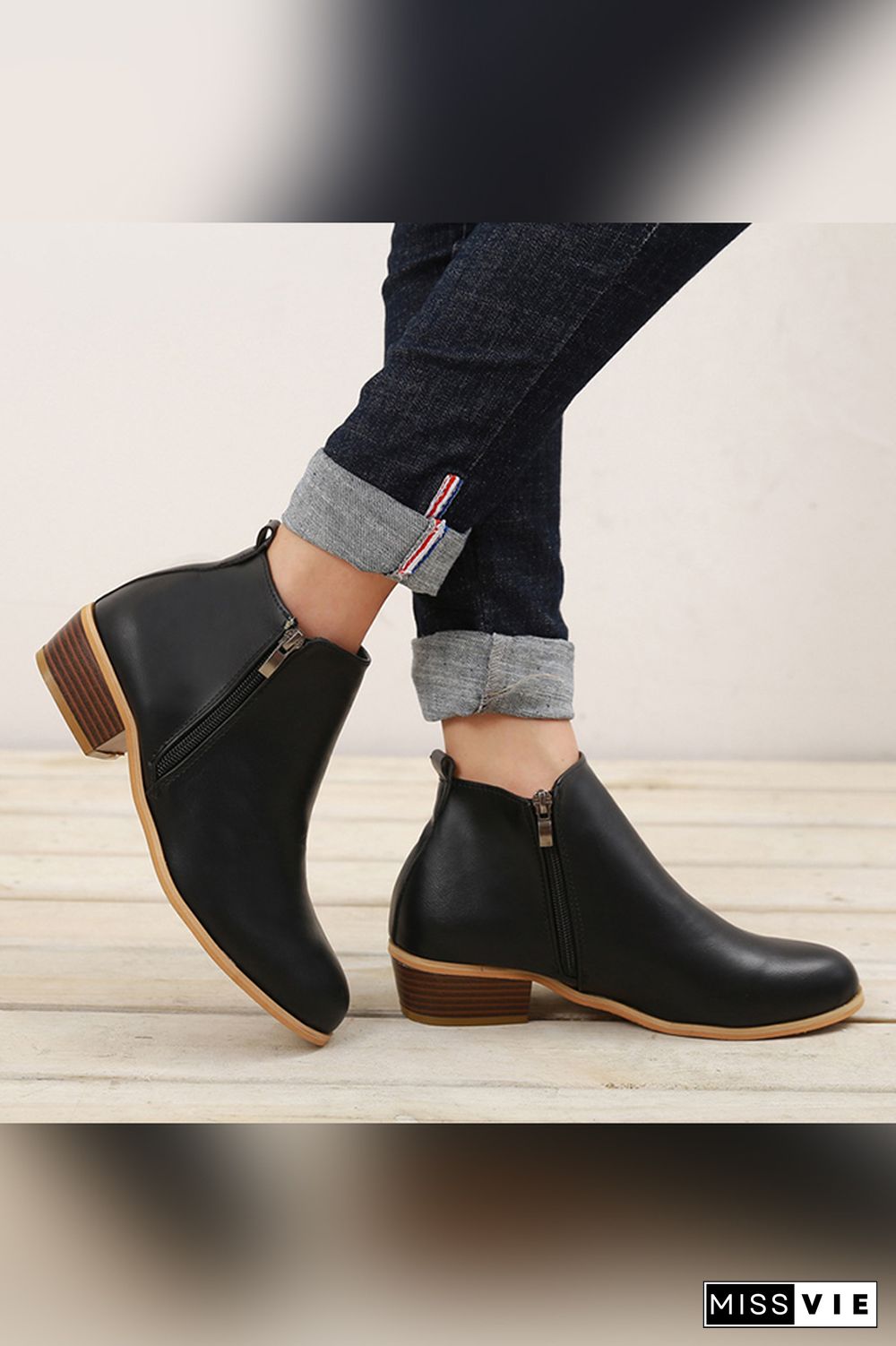 Side Zipper Short Heel Ankle Boots