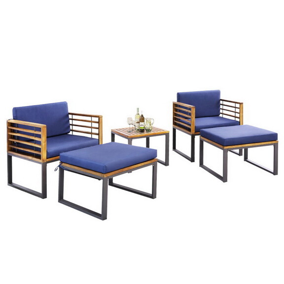 Costway 96784315 5 Piece Patio Acacia Wood Chair S...