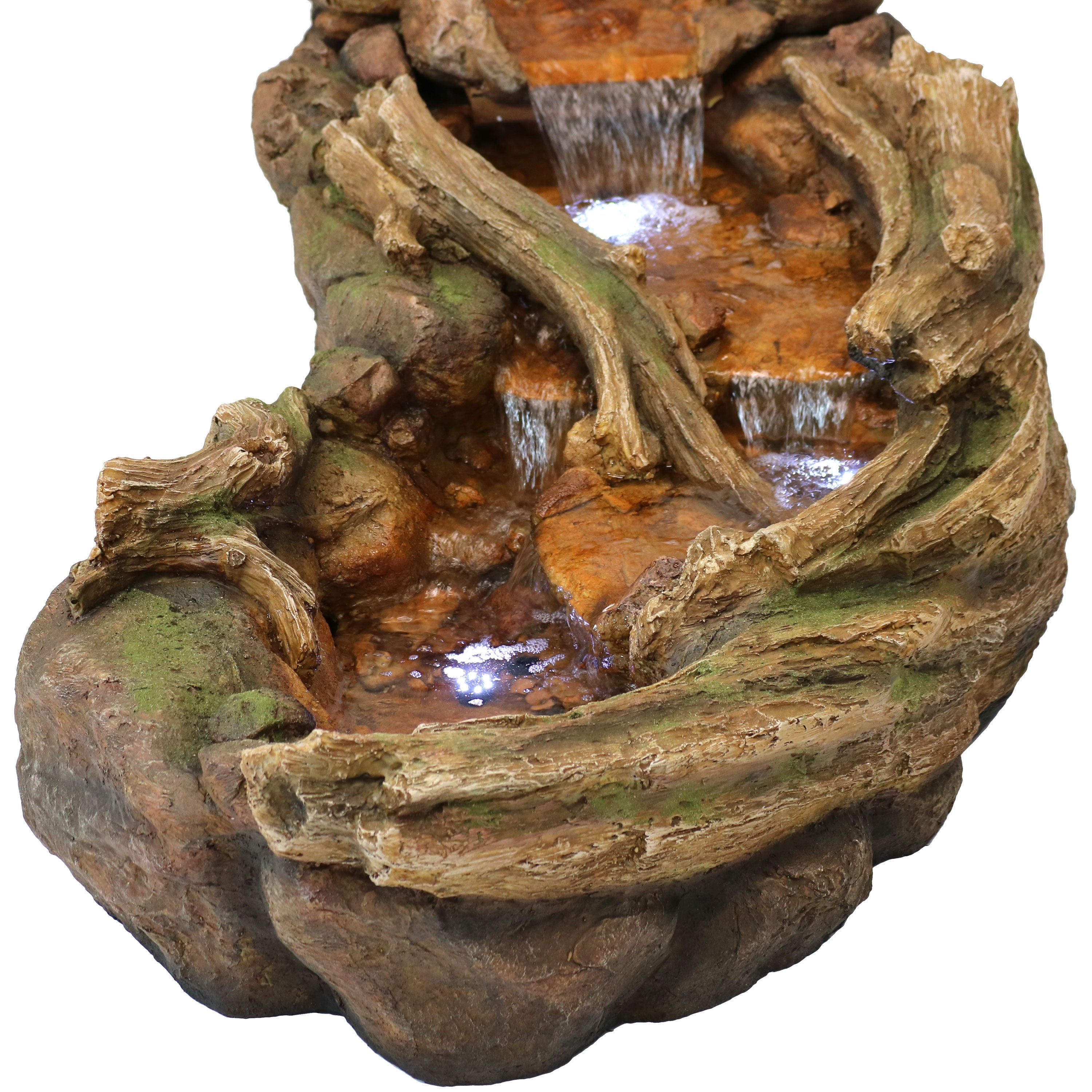 Sunnydaze 8 Foot Long Electric Polyresin Flowing Driftwood Falls Waterfall Outdoor Water Fountain with LED Lights