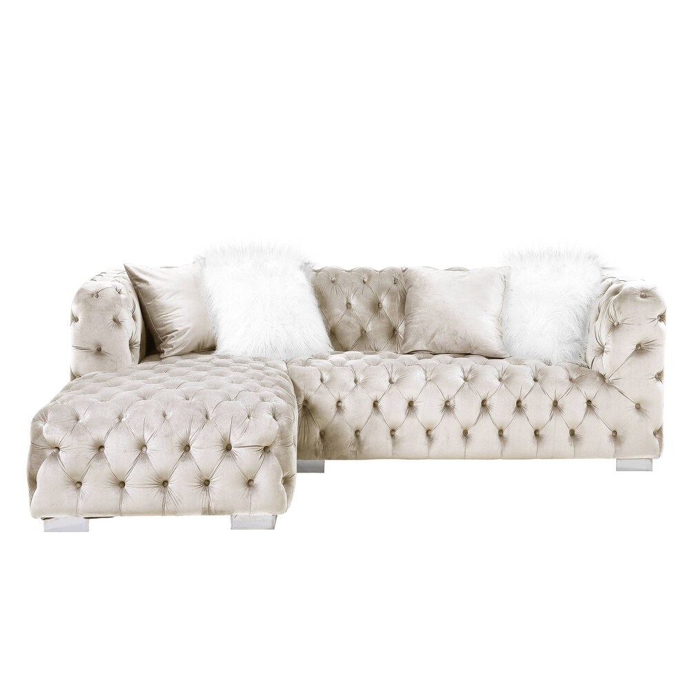 ACME Syxtyx Sectional Sofa with 4 Pillows in Beige Velvet