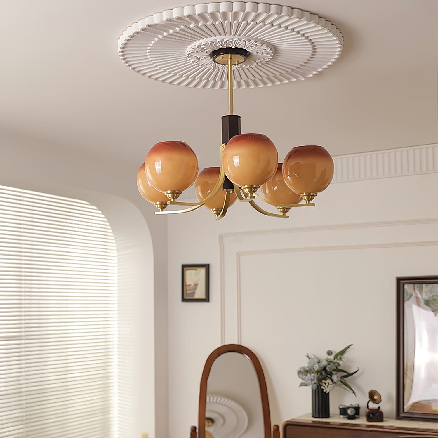 Vintage Caramel Globe Chandelier