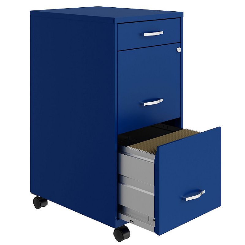 Space Solutions 18 Inch Wide 3 Drawer Mobile Organizer Cabinet for Office， Blue