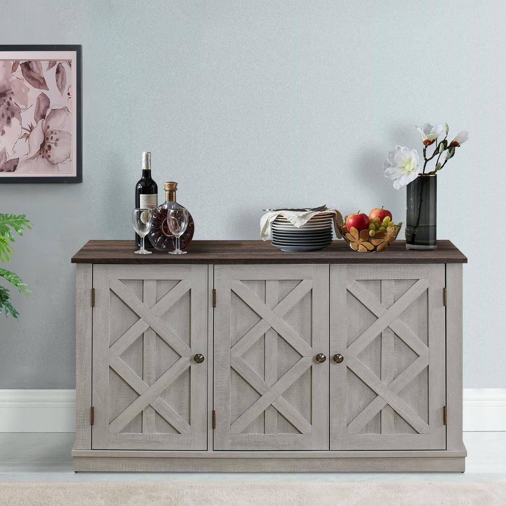 FESTIVO 48 in. 3-Door Saw Cut-Off White Sideboard Buffet Table Accent Cabinet FTS20641B