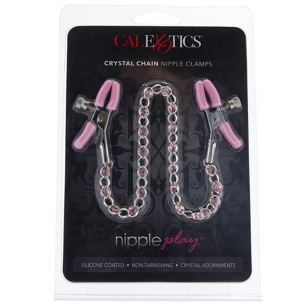 nipple play Crystal Chain Nipple Clamps in Pink