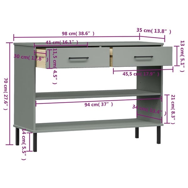 vidaXL Solid Wood Pine Console Cabinet with Metal Legs OSLO Table Multi Colors - 38.6