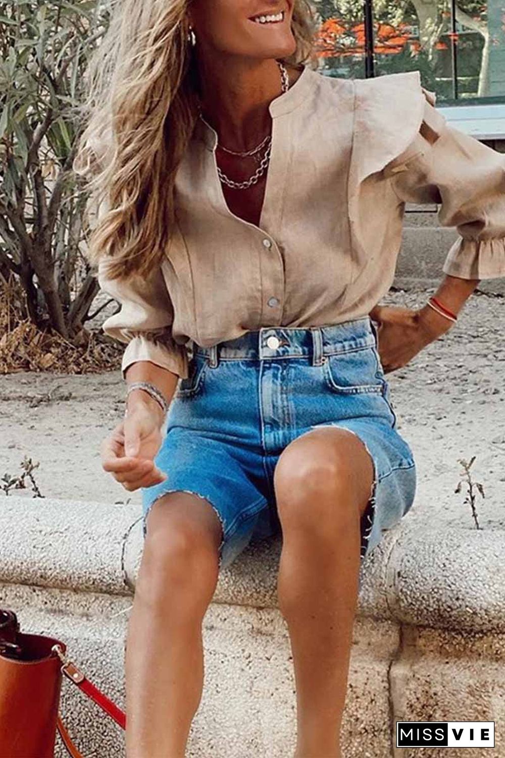 Summer Loose Casual Button Fringed Denim Pants