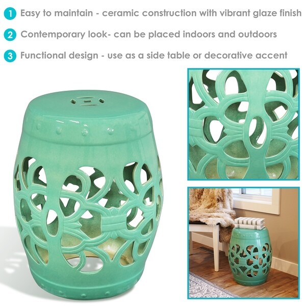 Sunnydaze Knotted Quatrefoil Decorative Ceramic Garden Stool