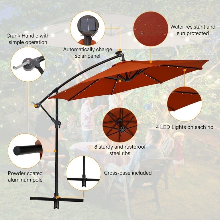 10ft Cantilever Offset Patio Umbrella with Solar Lights