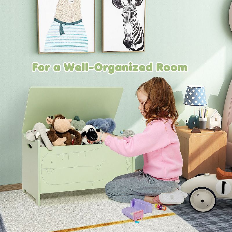 Wooden Kids Toy Box With Safety Hinge-Green