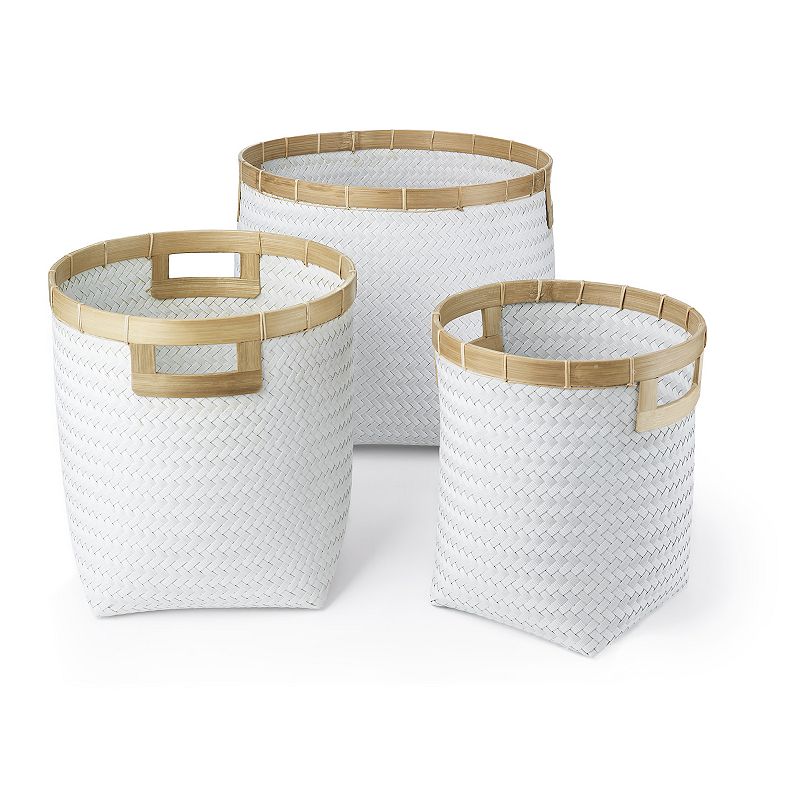 Saddle River Natural Bamboo Rim Round Basket 3-piece Set