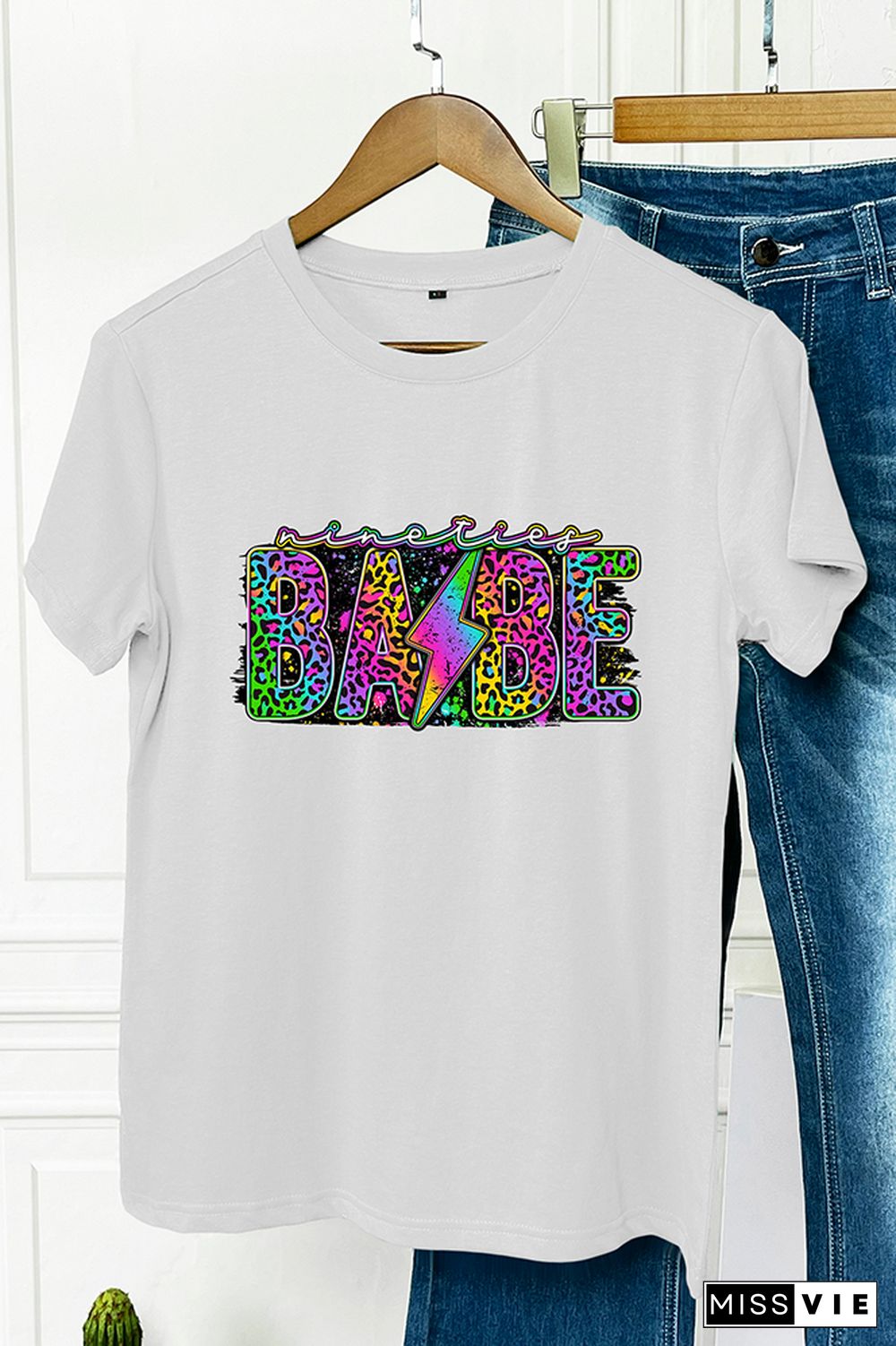 90's Babe Rainbow Leopard Graphic Tee Wholesale