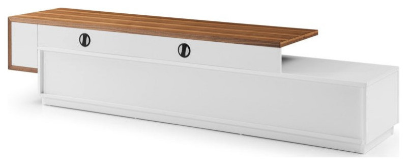 Amelio Tv Stand  White High Gloss Lacquer Body And Walnut Accent   Contemporary   Entertainment Centers And Tv Stands   by Peachtree Fine Furniture  Houzz