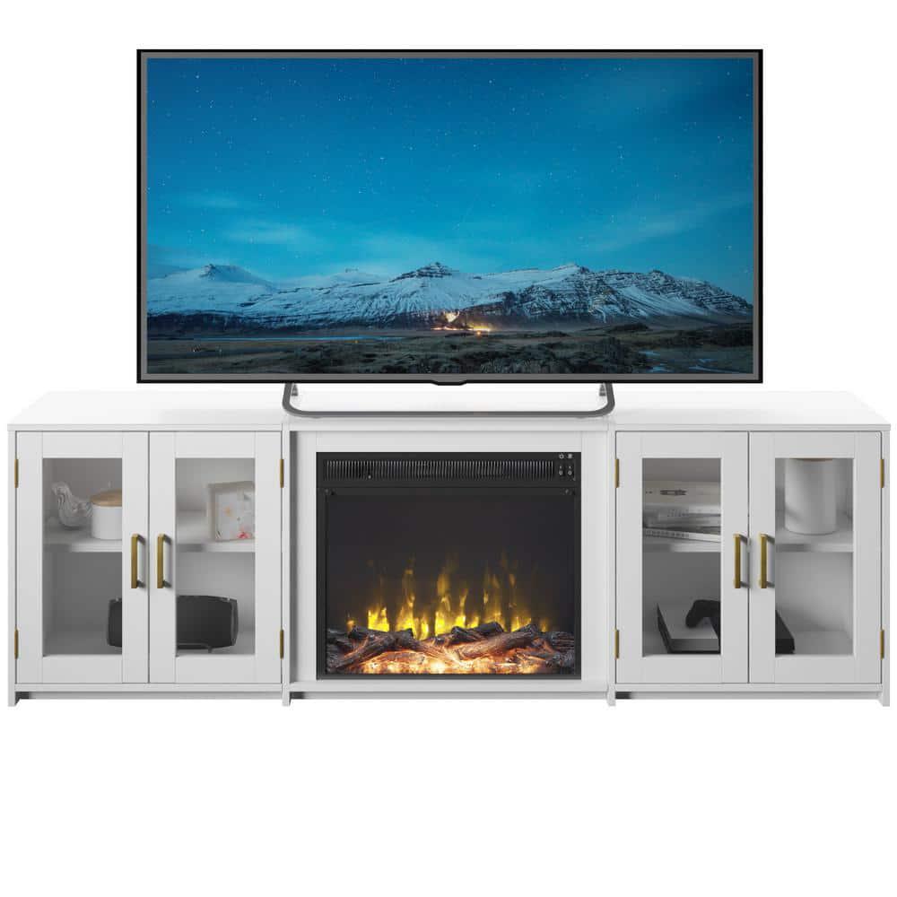 Twin Star Home 80 in Freestanding Wooden Electric Fireplace TV Stand in White