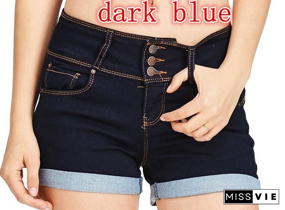 Plus Size Womens Ladies High Waist Short Jeans Shorts Denim Pants