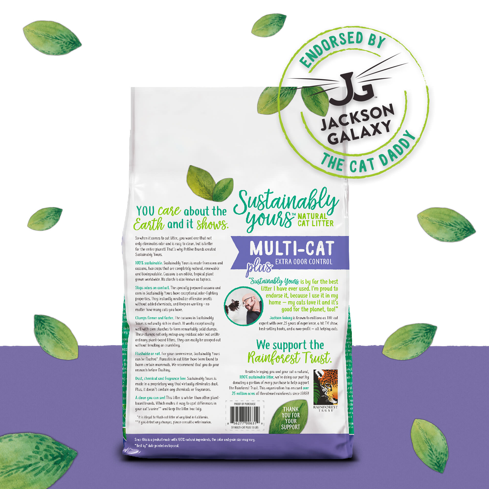 Sustainably Yours Multi-Cat Plus From Corn  Cassava Natural Litter， 26 lbs.